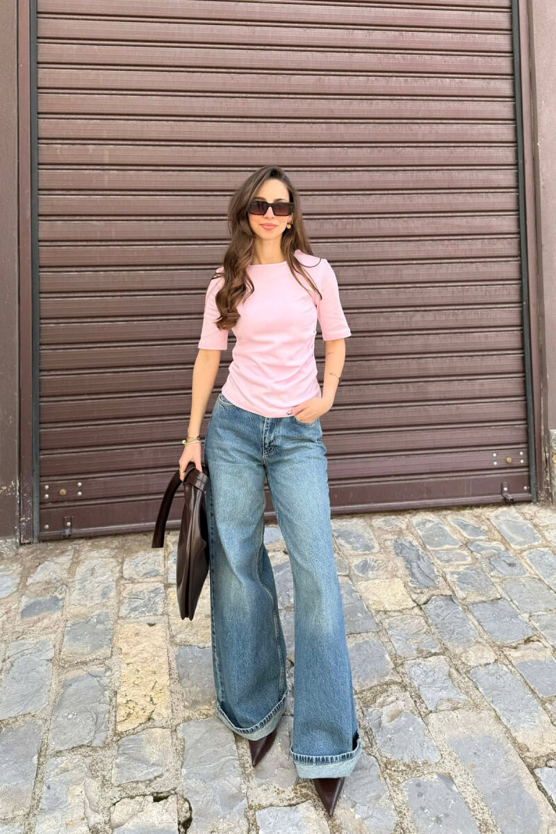 ROUND NECK ONE COLOR WOMAN T-SHIRT PINK/ROZE - 3