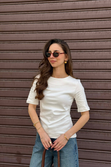 ROUND NECK ONE COLOR WOMAN T-SHIRT WHITE-E BARDHE 