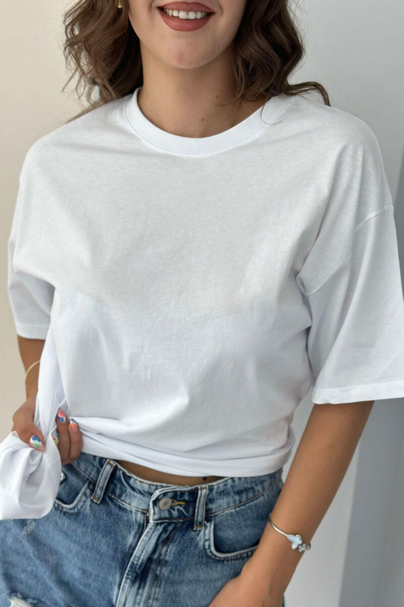 ROUND NECK ONE COLOR WOMAN T-SHIRT WHITE-E BARDHE - 3