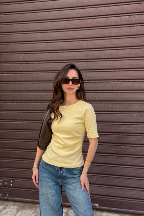 ROUND NECK ONE COLOR WOMAN T-SHIRT YELLOW/E VERDHE - 1