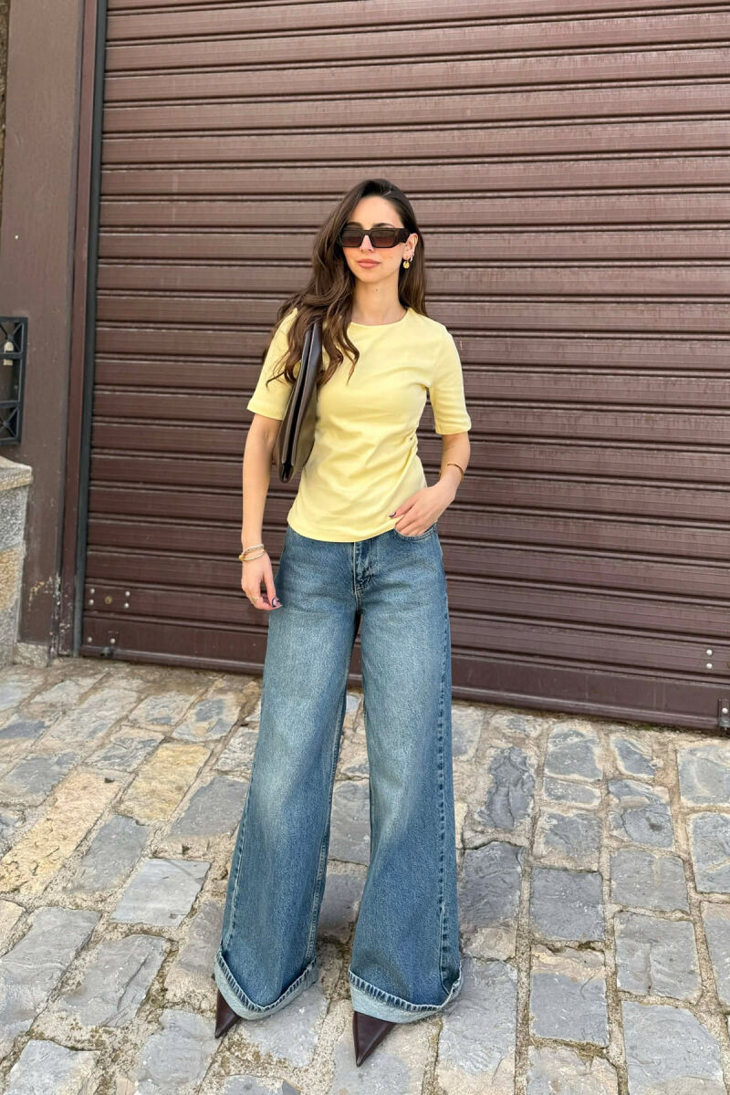 ROUND NECK ONE COLOR WOMAN T-SHIRT YELLOW/E VERDHE - 3