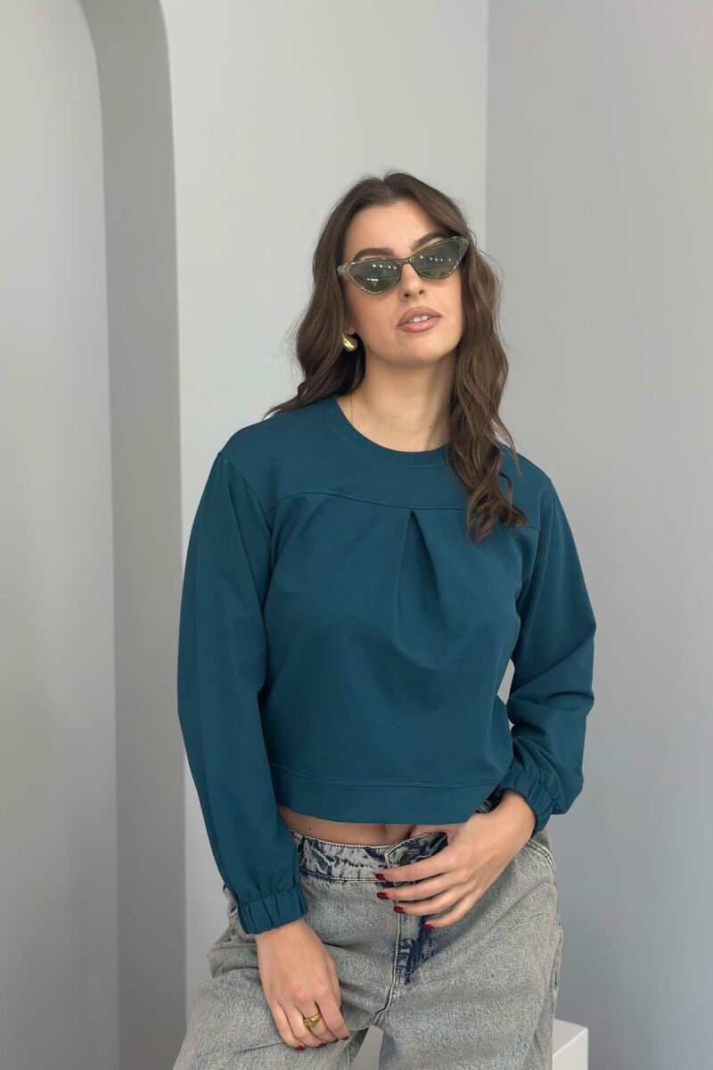 ROUND NECK ONE COLOR WOMEN BLOUSE BLUE STONE/GK - 2