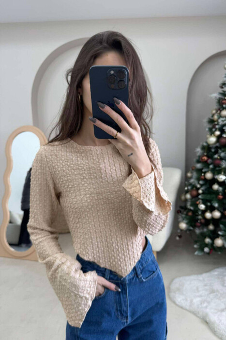 ROUND NECK ONE COLOR WOMEN CROP TOP BEIGE/BEZHE - 2