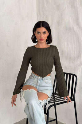 ROUND NECK ONE COLOR WOMEN CROP TOP GREEN/JESHILE 