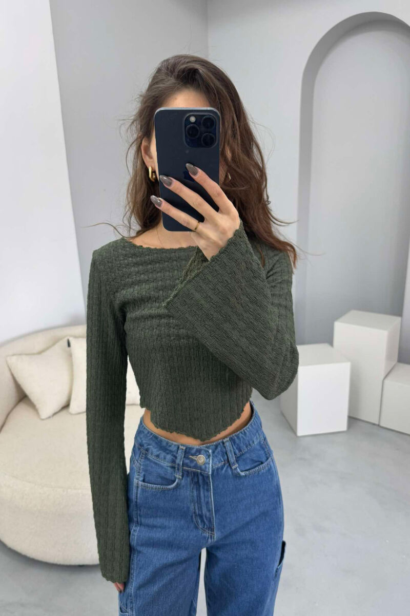 ROUND NECK ONE COLOR WOMEN CROP TOP GREEN/JESHILE - 2