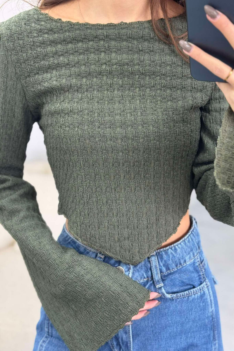 ROUND NECK ONE COLOR WOMEN CROP TOP GREEN/JESHILE - 5