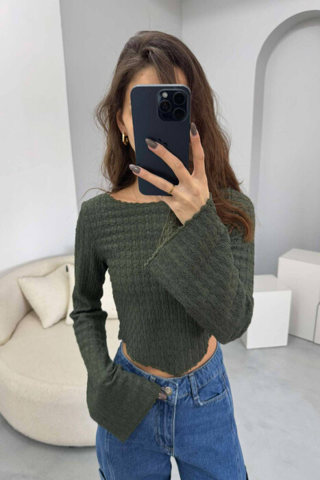 ROUND NECK ONE COLOR WOMEN CROP TOP GREEN/JESHILE - 6