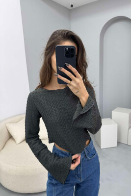 ROUND NECK ONE COLOR WOMEN CROP TOP GREY/GRI 