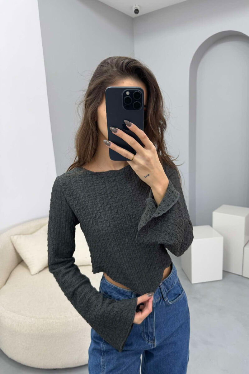 ROUND NECK ONE COLOR WOMEN CROP TOP GREY/GRI - 1