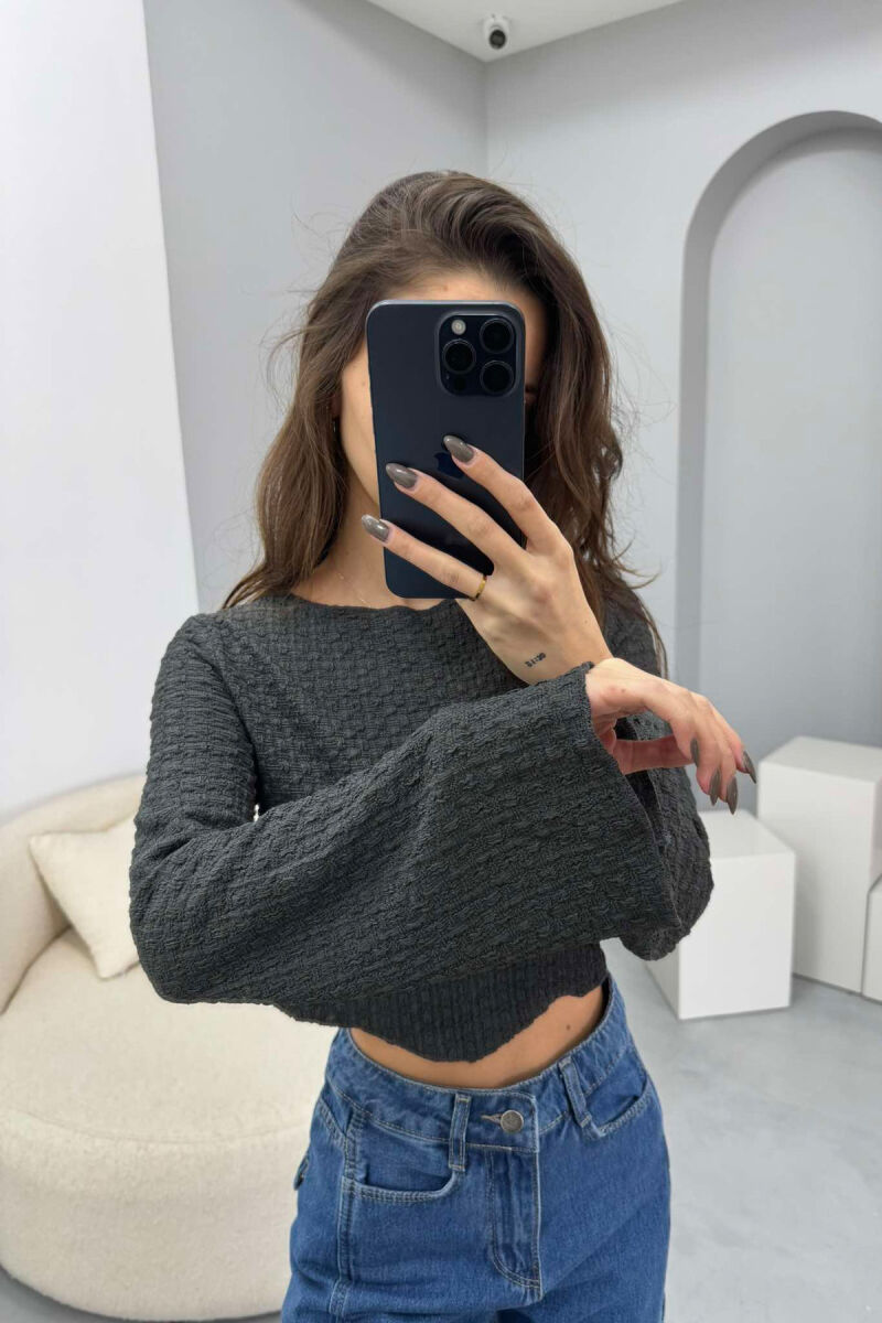 ROUND NECK ONE COLOR WOMEN CROP TOP GREY/GRI - 2