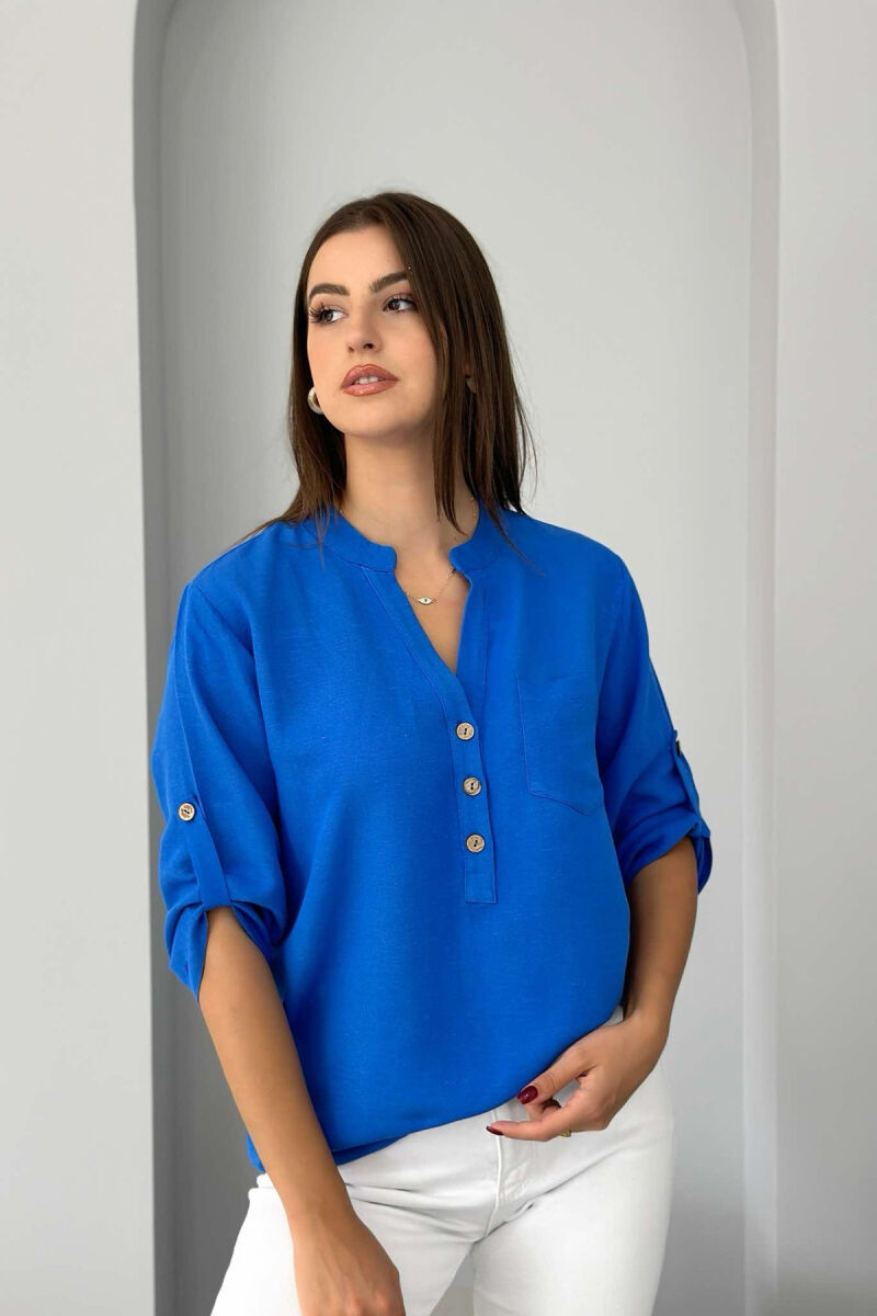 ROUND NECK ONE COLOR WOMEN SHIRT BLUE/BLU - 3