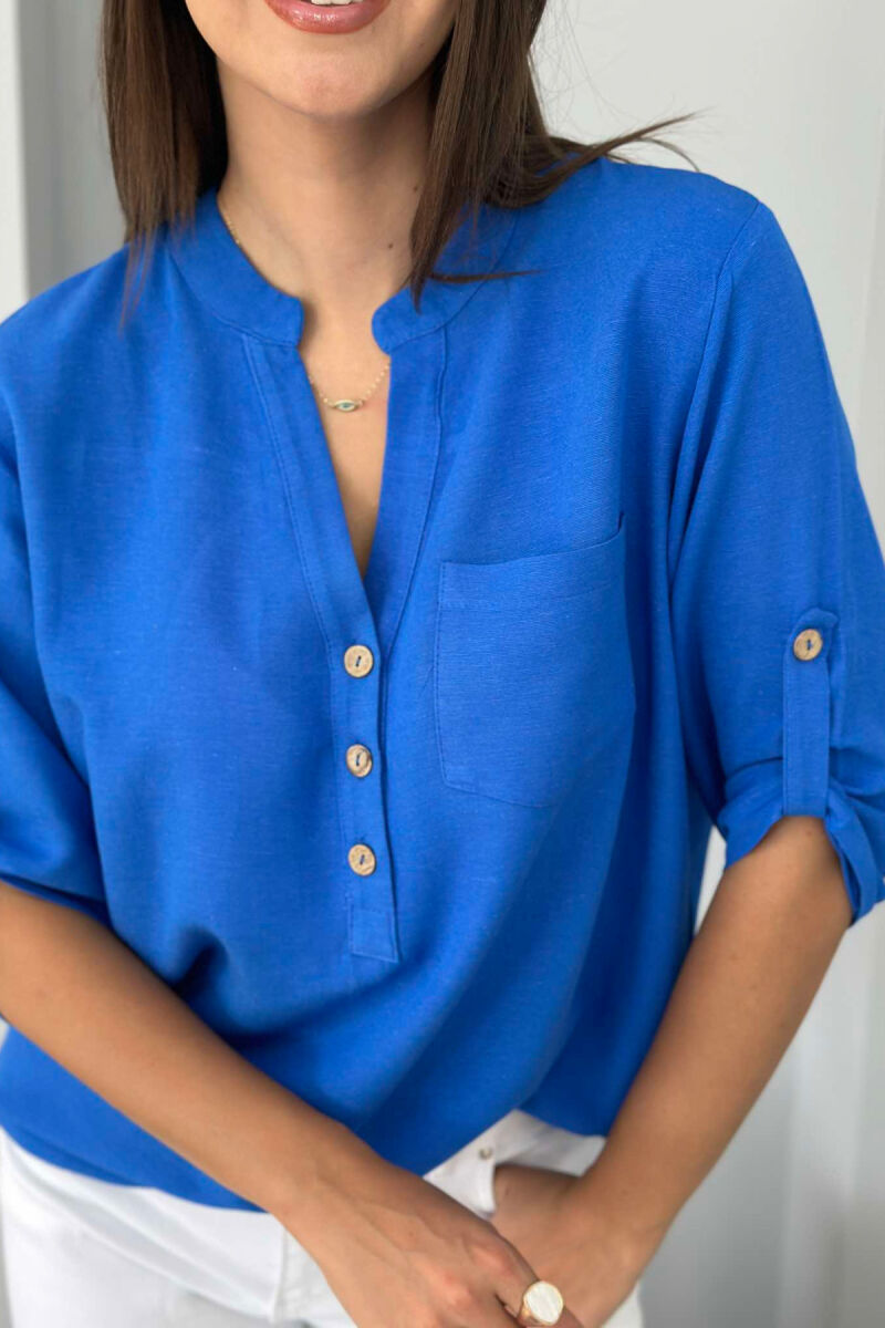 ROUND NECK ONE COLOR WOMEN SHIRT BLUE/BLU - 4