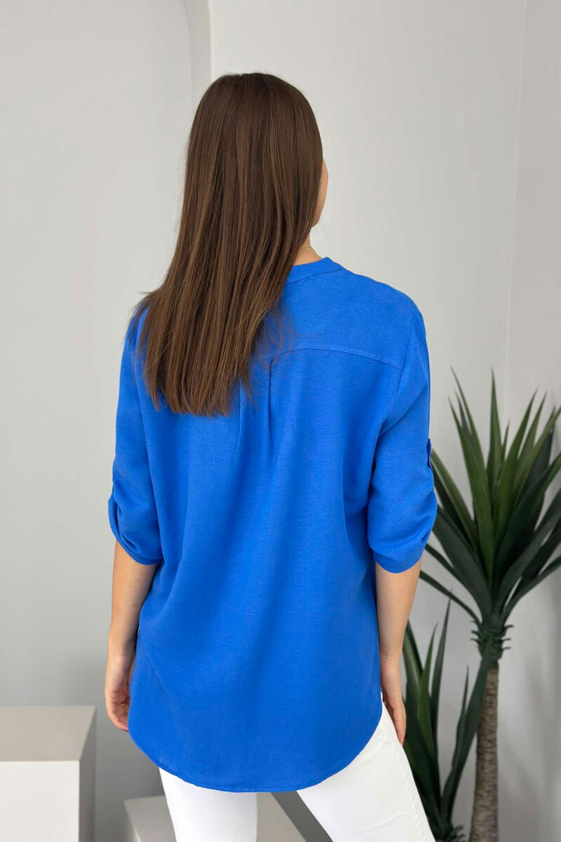 ROUND NECK ONE COLOR WOMEN SHIRT BLUE/BLU - 5