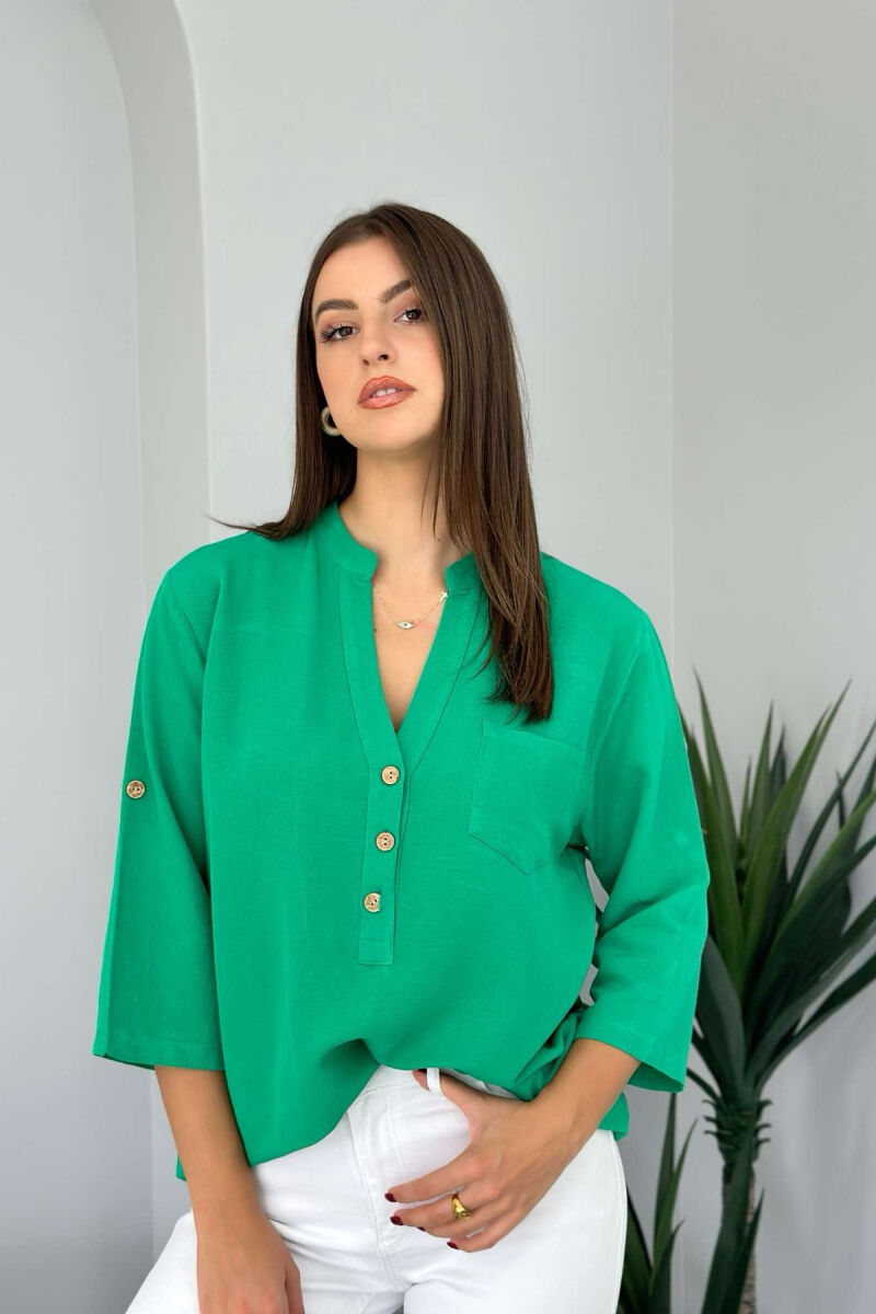 ROUND NECK ONE COLOR WOMEN SHIRT GREEN/JESHILE - 2