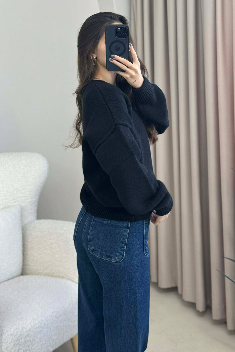 ROUND NECK ONE COLOR WOMEN SWEATER BLACK/ E ZEZE - 4