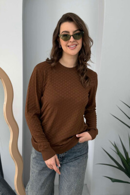 ROUND NECK ONE COLOR WOMEN SWEATER BROWN/KAFE 