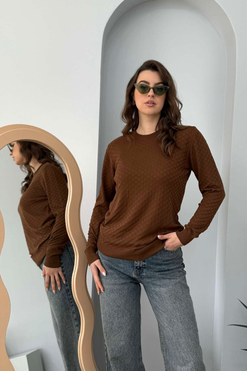 ROUND NECK ONE COLOR WOMEN SWEATER BROWN/KAFE - 2