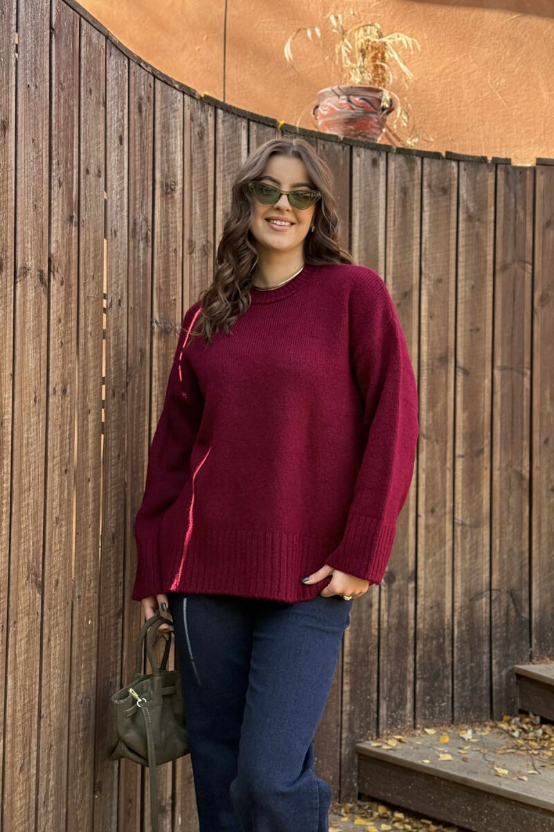 ROUND NECK ONE COLOR WOMEN SWEATER BURGUNDY/VISHNJE - 1