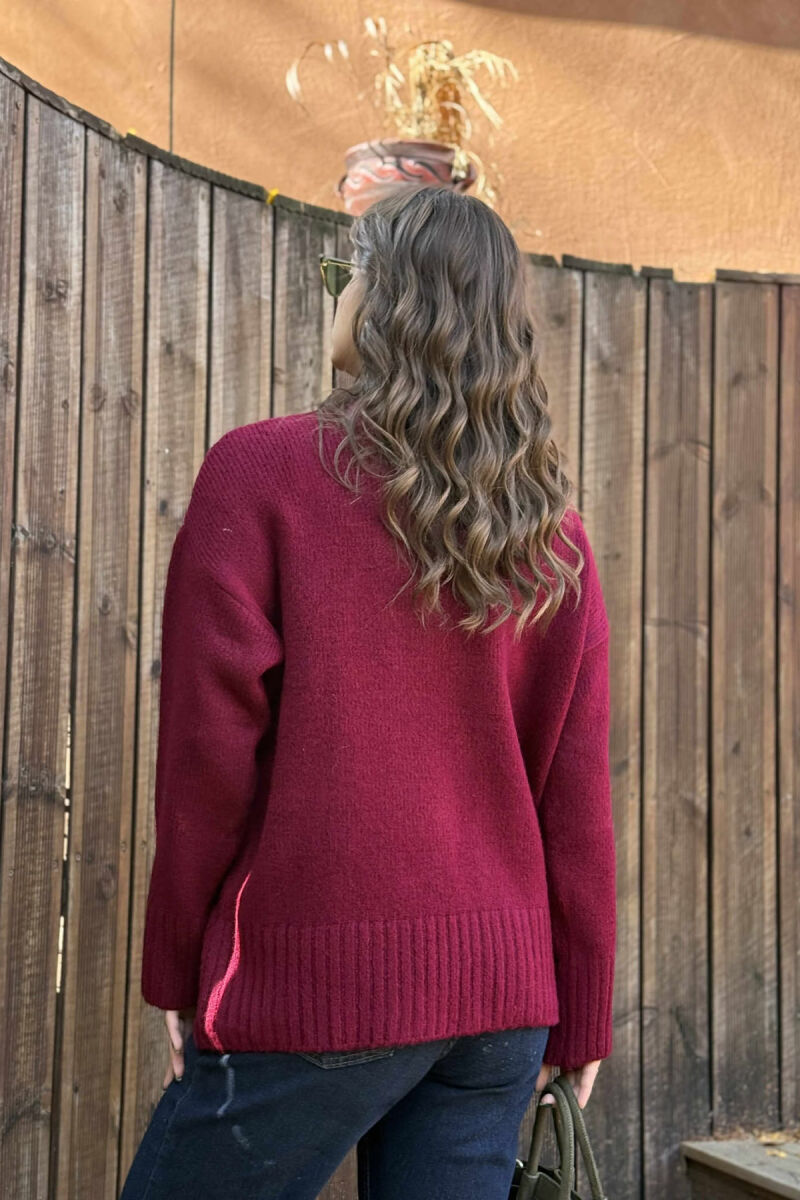 ROUND NECK ONE COLOR WOMEN SWEATER BURGUNDY/VISHNJE - 4
