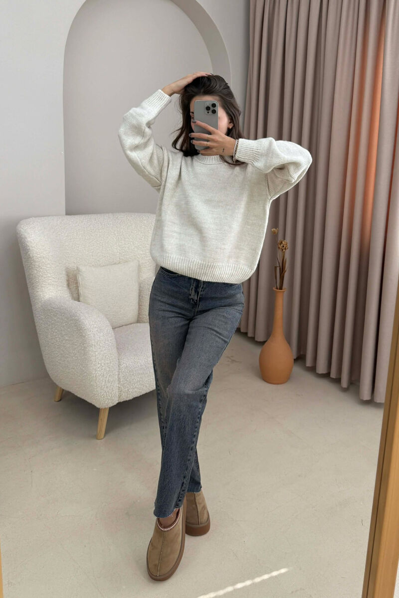ROUND NECK ONE COLOR WOMEN SWEATER CREAM/KREM - 2
