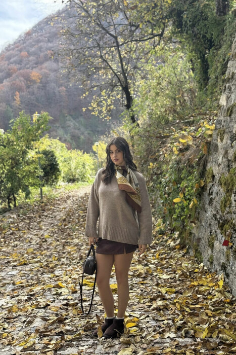 ROUND NECK ONE COLOR WOMEN SWEATER DARK BEIGE/BEZHE ERRET 