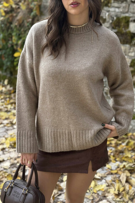 ROUND NECK ONE COLOR WOMEN SWEATER DARK BEIGE/BEZHE ERRET - 5