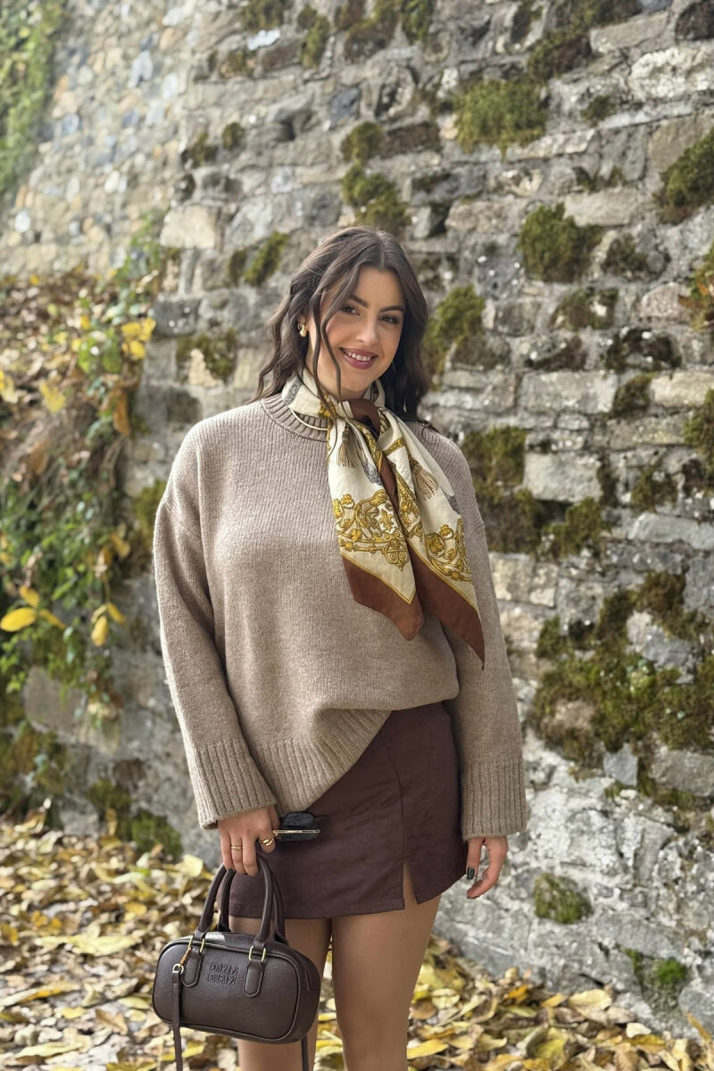 ROUND NECK ONE COLOR WOMEN SWEATER DARK BEIGE/BEZHE ERRET - 3