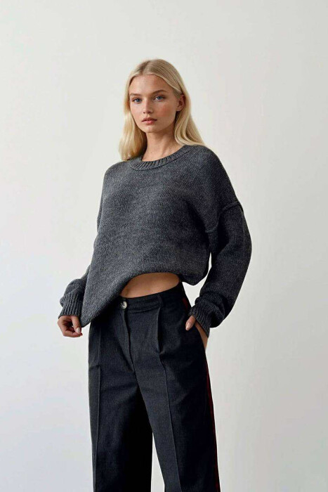 ROUND NECK ONE COLOR WOMEN SWEATER DARK GREY/GEE 