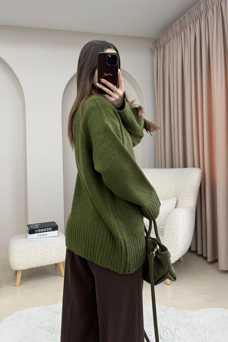 ROUND NECK ONE COLOR WOMEN SWEATER GREEN/JESHILE - 2