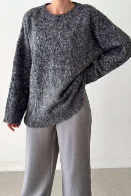 ROUND NECK ONE COLOR WOMEN SWEATER GREY/GRI 