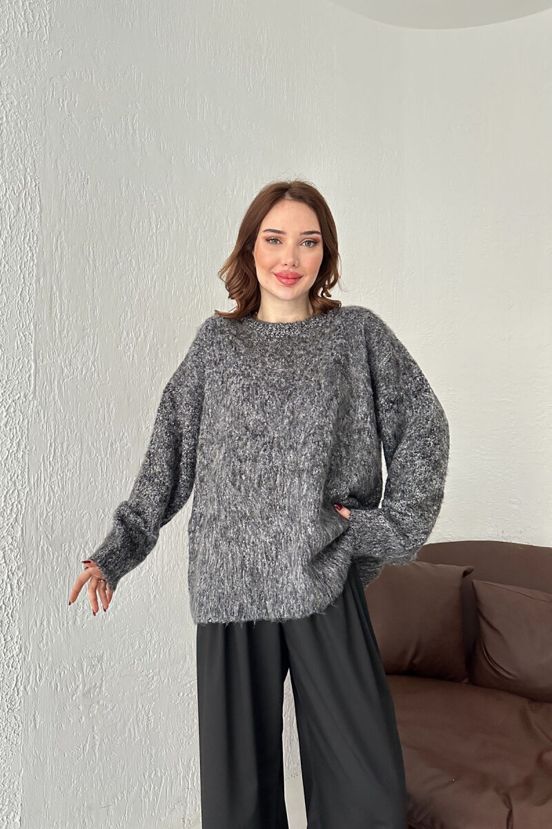 ROUND NECK ONE COLOR WOMEN SWEATER GREY/GRI - 3