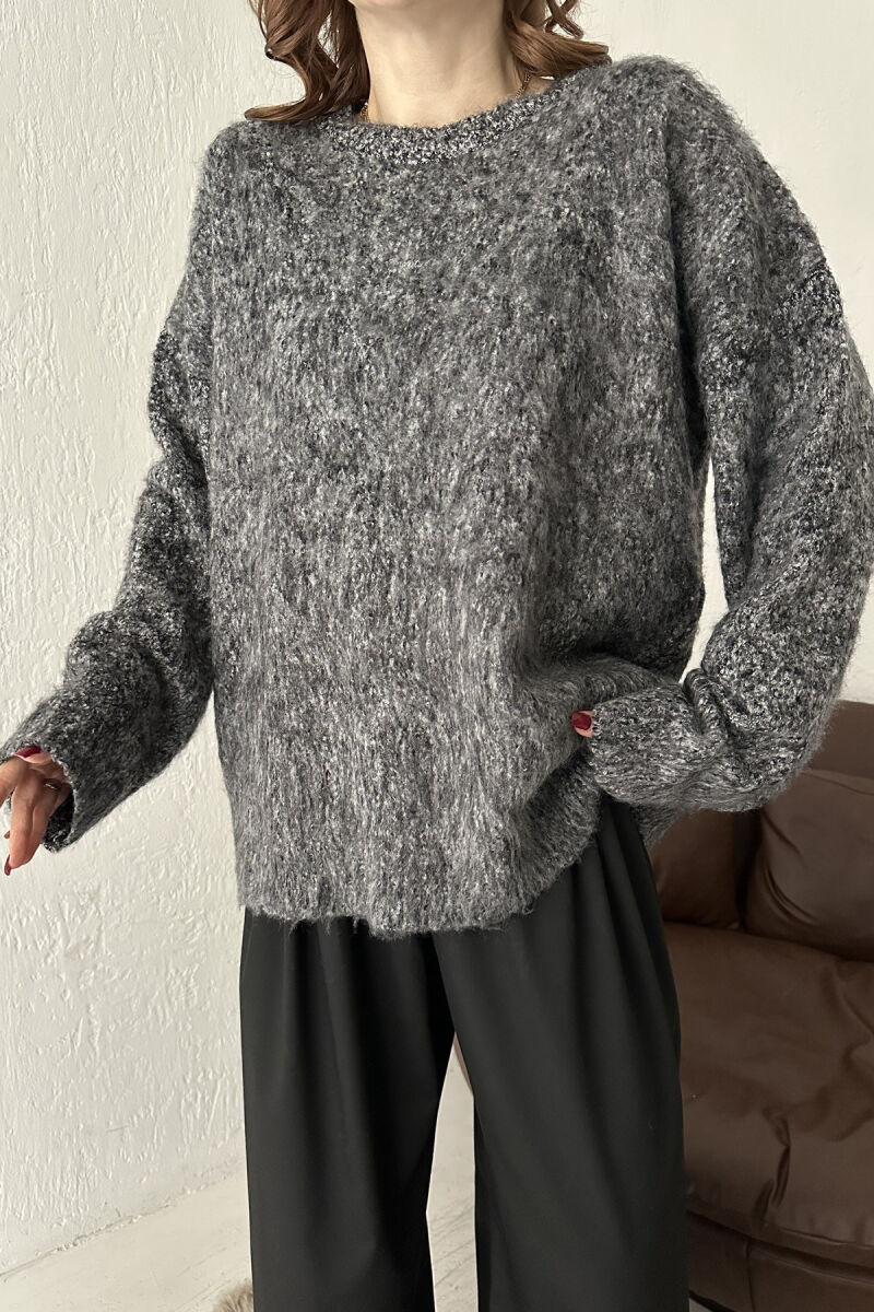 ROUND NECK ONE COLOR WOMEN SWEATER GREY/GRI - 4