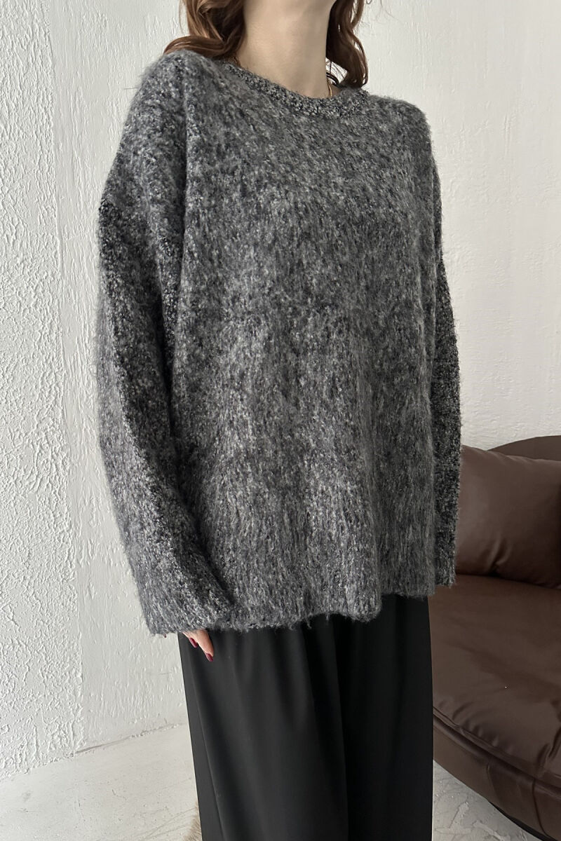 ROUND NECK ONE COLOR WOMEN SWEATER GREY/GRI - 6