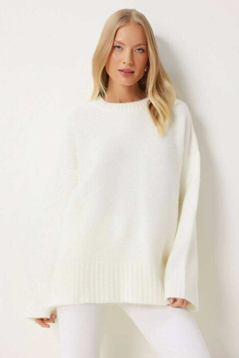 ROUND NECK ONE COLOR WOMEN SWEATER WHITE-E BARDHE 