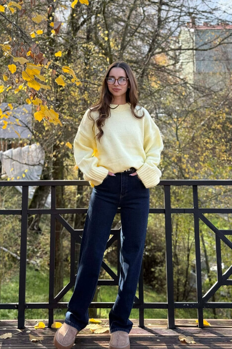 ROUND NECK ONE COLOR WOMEN SWEATER YELLOW/E VERDHE 