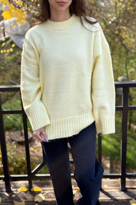 ROUND NECK ONE COLOR WOMEN SWEATER YELLOW/E VERDHE - 5