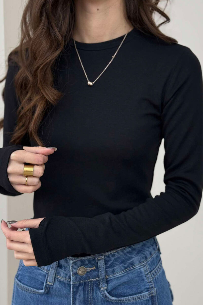 ROUND NECK ONE COLOR WOMEN SWEATSHIRT BLACK/ E ZEZE - 1