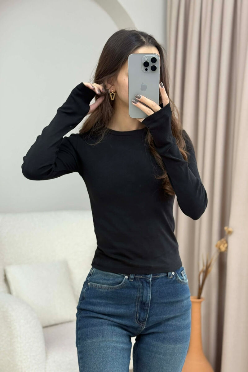 ROUND NECK ONE COLOR WOMEN SWEATSHIRT BLACK/ E ZEZE - 3