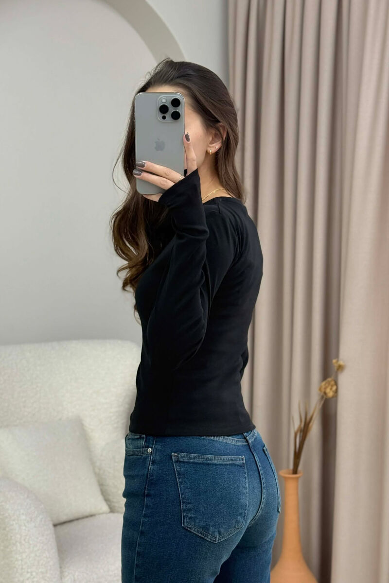 ROUND NECK ONE COLOR WOMEN SWEATSHIRT BLACK/ E ZEZE - 4