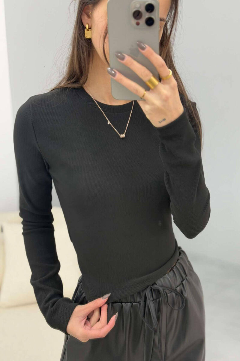 ROUND NECK ONE COLOR WOMEN SWEATSHIRT BLACK/ E ZEZE - 2