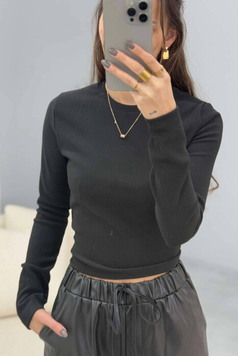 ROUND NECK ONE COLOR WOMEN SWEATSHIRT BLACK/ E ZEZE - 4