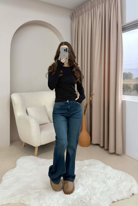 ROUND NECK ONE COLOR WOMEN SWEATSHIRT BLACK/ E ZEZE 