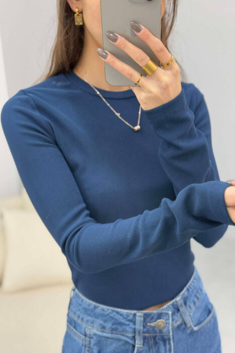 ROUND NECK ONE COLOR WOMEN SWEATSHIRT BLUE/BLU - 4