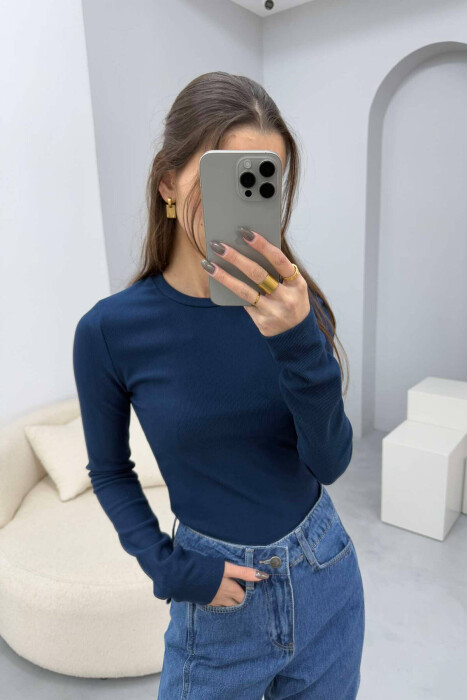 ROUND NECK ONE COLOR WOMEN SWEATSHIRT BLUE/BLU - 5