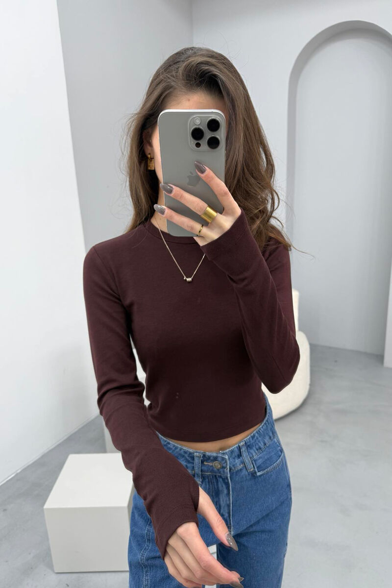 ROUND NECK ONE COLOR WOMEN SWEATSHIRT BROWN/KAFE - 7