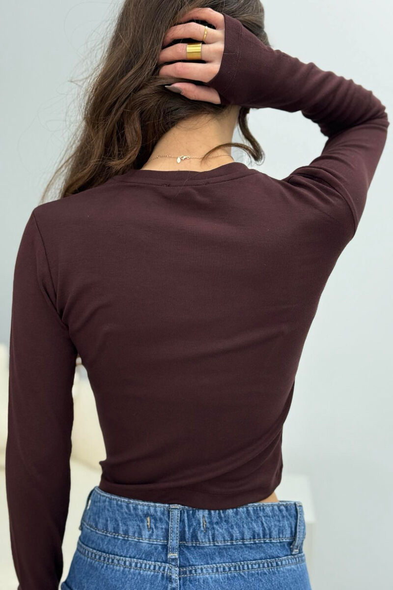 ROUND NECK ONE COLOR WOMEN SWEATSHIRT BROWN/KAFE - 6