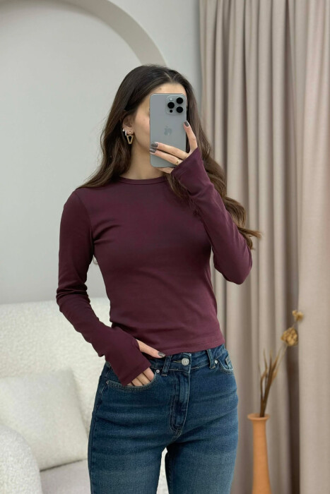 ROUND NECK ONE COLOR WOMEN SWEATSHIRT BURGUNDY/VISHNJE - 4