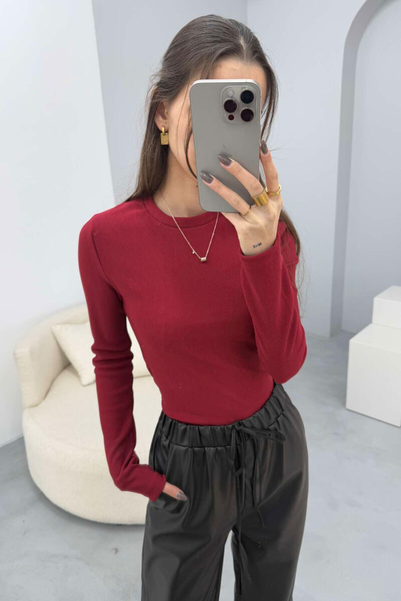 ROUND NECK ONE COLOR WOMEN SWEATSHIRT BURGUNDY/VISHNJE - 3