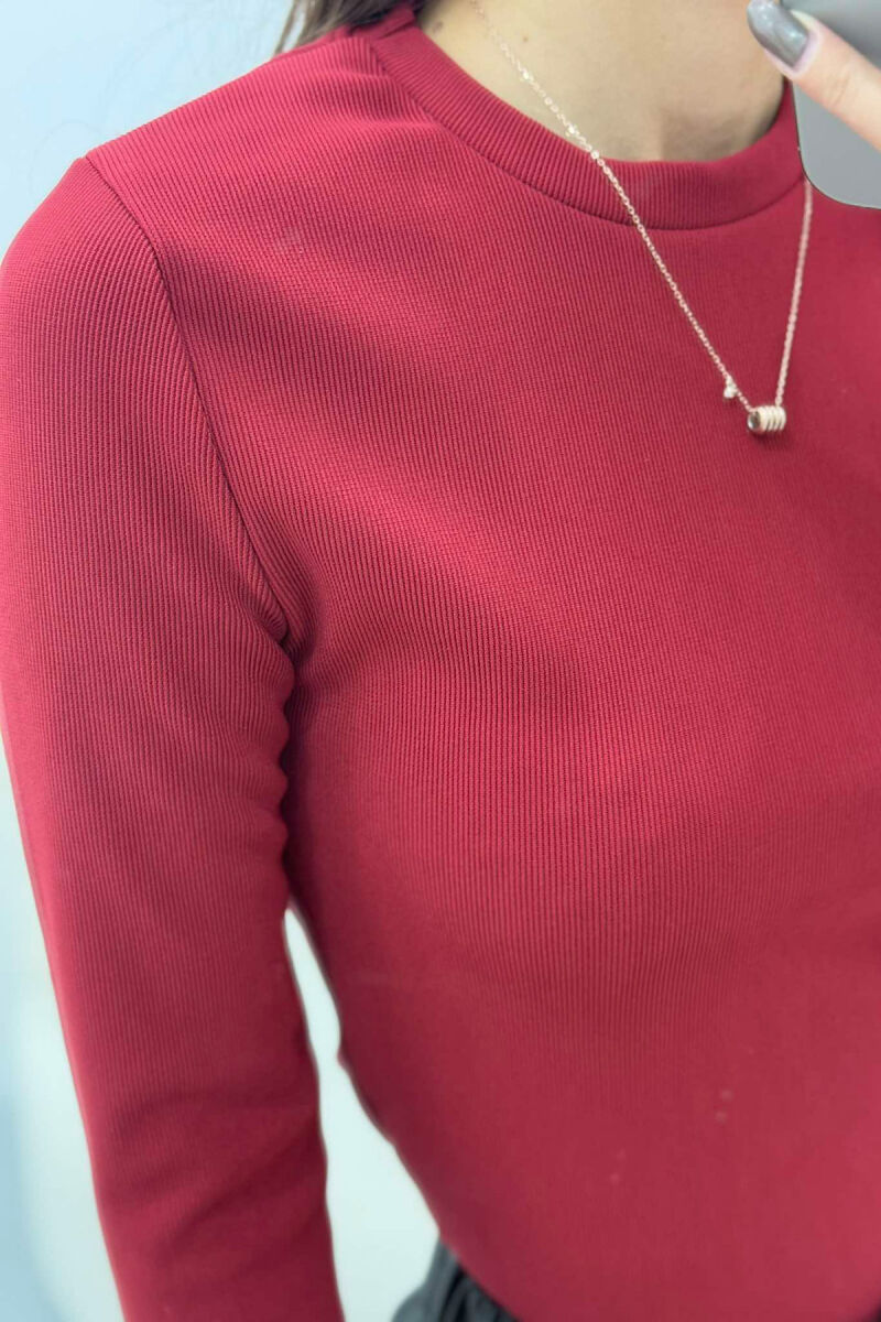 ROUND NECK ONE COLOR WOMEN SWEATSHIRT BURGUNDY/VISHNJE - 4