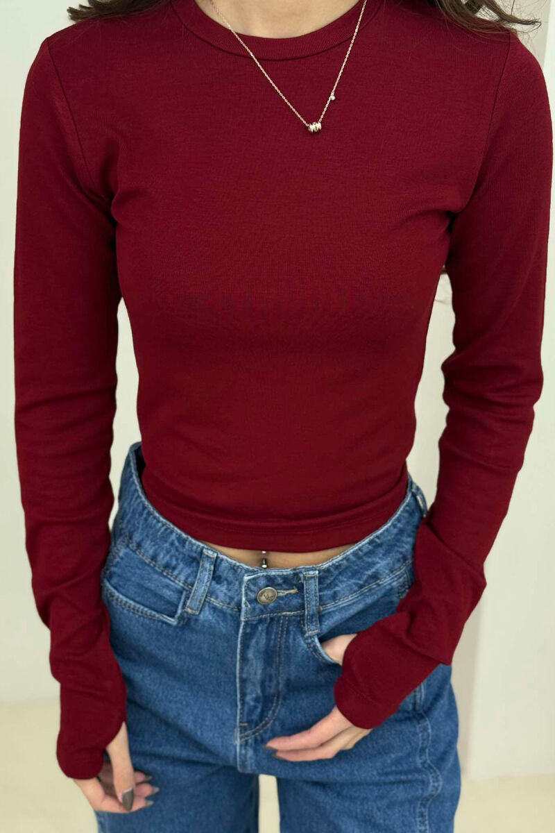 ROUND NECK ONE COLOR WOMEN SWEATSHIRT BURGUNDY/VISHNJE - 2